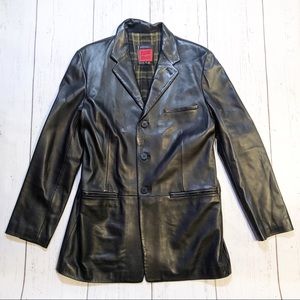 Cole Haan Country black leather jacket coat men’s medium heavy thick imported